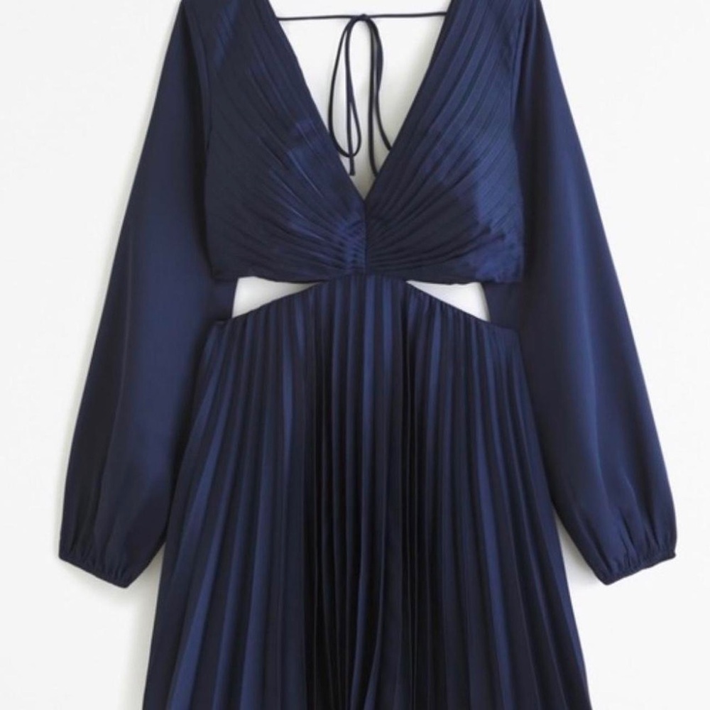 Abercrombie & Fitch Deep Blue Long Sleeve Satin Pleaded Dress
